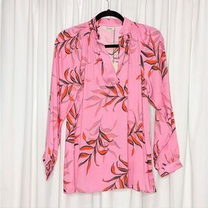 Tucker NYC Long Sleeve Polo Blouse Petal Coconut in Stretch Georgette Silk Top